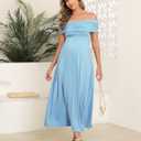Off The Shoulder Maxi Maternity Dress for Photoshoot Baby Shower Sleeveless Casual Long Dresses (S)