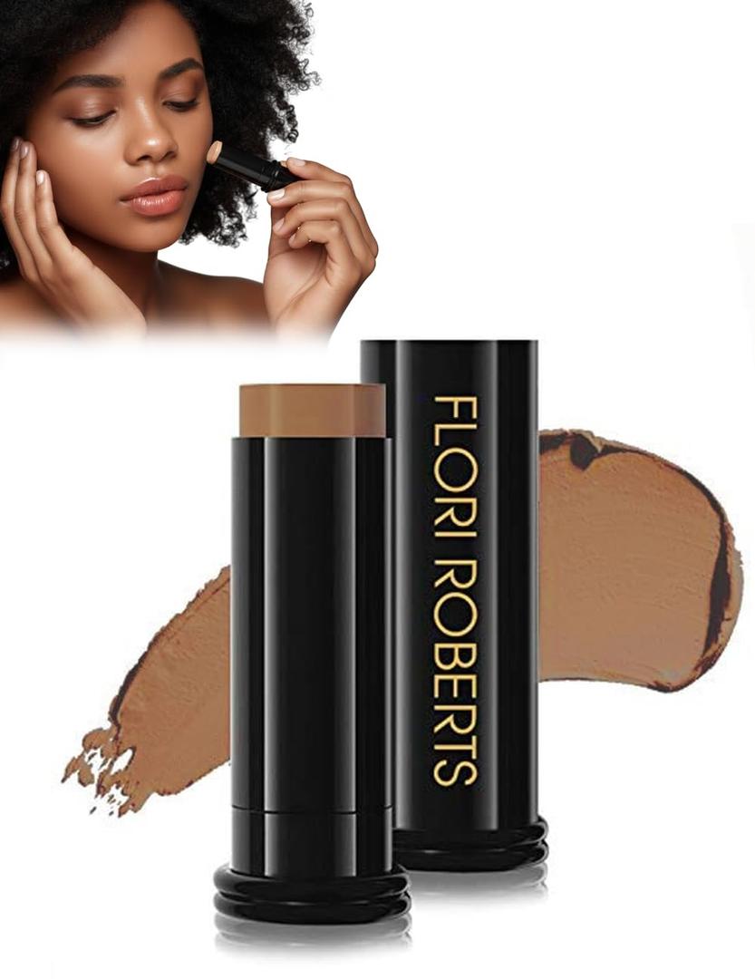 Base Strokes Crme Foundation Stick by Flori Roberts, Full Coverage for Women of Color or Deeper Skin Tones, Long Lasting Makeup, Natural Finish, Complexion Concealer & Corrector (0.5 Ounce (Pack of 1), Praline)
