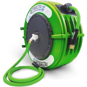 Macnaught Retractable Garden Hose Reel, 60 Ft Water Hose Reel Heavy Duty Retractable Hose with Metal 180 Swivel Rotation Bracket for Wall Mount - Green
