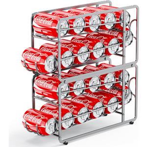 Canyave Soda Can Organizer Storage Rack, 2 Pack Stackable Beverage Soda Can Dispenser Organizer Holder for Refrigerator, Cabinet, Pantry (Silver)