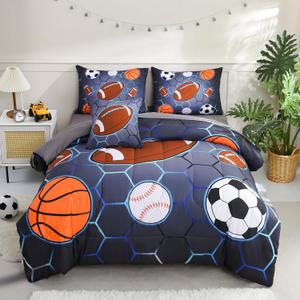 6 Pcs Bed in A Bag Twin Size Comforter Sets for Boys,Sports Bedding Sets with Sheets for Kids Teens (Multicolor)