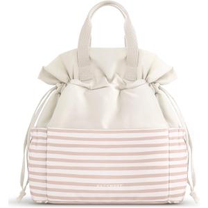 BAGSMART Lunch Bag Women Cute Lunch Box Drawstring Tote Cooler with Multi-Pockets Cinch Closure Insulated Tote for Work, Office, Outdoors (Beige)