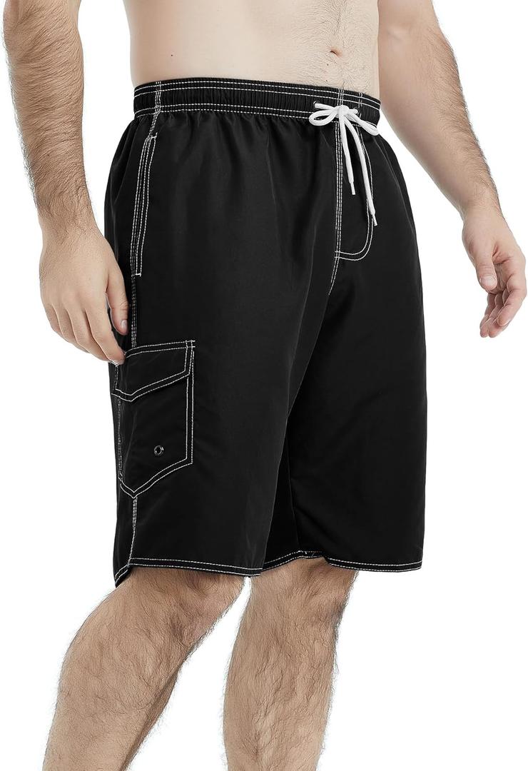 Mens Swim Trunks Swim Shorts Swimwear Swimsuit Beach Shorts Bathing Suits Quick Dry Waterproof (Black)