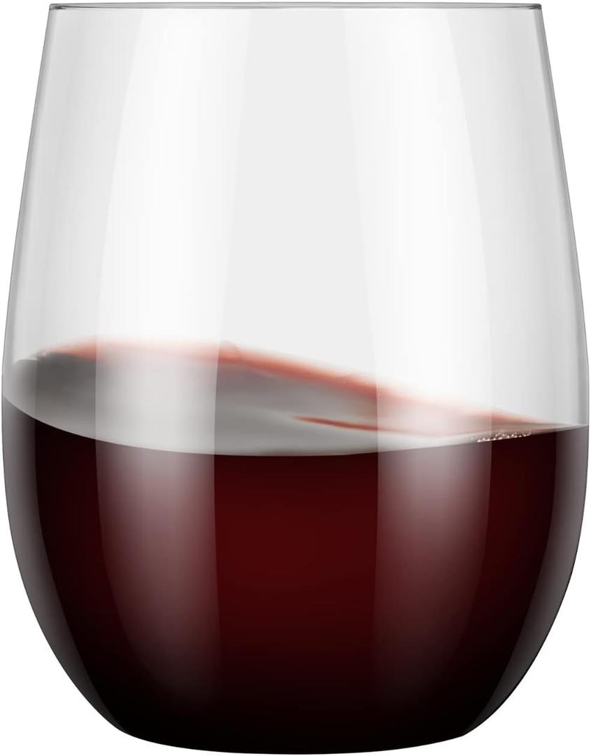 48 Stemless Plastic Wine Glasses - 12oz Clear Disposable Party Cups for Parties - Wine Tumblers, 48 Count