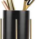 SIEBOLD Sturdy Pen Holder Simple and elegant for Desk Matte Pencil Holder Ceramic Cute Desktop Organizer Brush Holder Cup (Black and Gold Plated) (H 4.7'')