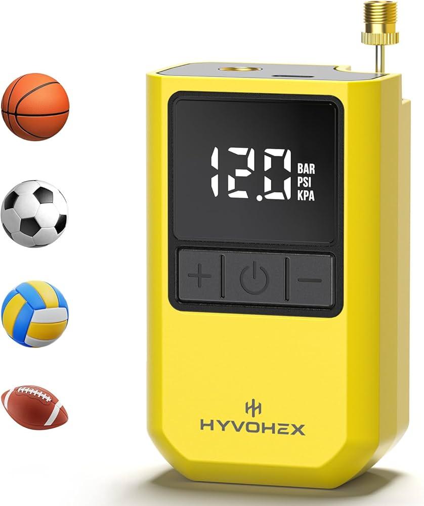 Ball Pump for Sports Balls, HYVOHEX Portable Electric Basketball Pump Ultra Fast Inflation, with Digital LED Display Air Pump for Balls, Preset Pressure with Ball Needle for Soccer, Volleyball