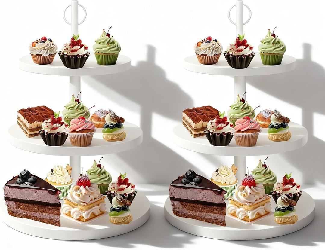 3 Tier Round Rustic Cupcake Stand Holds 50 Cupcakes | Round Cupcake Tower Stand， Rustic Dessert Table Display Set，Can Hold 50 Cupcakes， for Home Tea Party, Wedding