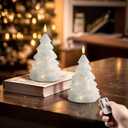 Homemory Christmas Tree Candles with Remote, 2 Pcs Waxy LED Flameless Candles Flickering, White Electric Lights Battery Operated for New Year Celebration Holiday Decorations 7.5 Inches
