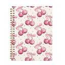 Coquette Pink Bow Cherry Spiral Notebook, Preppy Aesthetic Cute Pink Journal, 5.5 x 8.3 In Hardcover Spiral Notebook for Note Taking Work, School Supplies