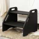 AMBIRD Wooden Step Stool - Two-Step 300 lbs Capacity With Safety Non-Slip Pads and Handles, Bamboo for Bathroom, Kitchen, Dual Height for Adults (Black) (13.2'' H)