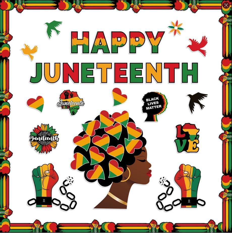 61Pcs Happy Juneteenth Bulletin Board Decorations Set June 19th Freedom Day Classroom Door Wall Chalkboard Decor for Classroom School African Afro American Festival Supplies