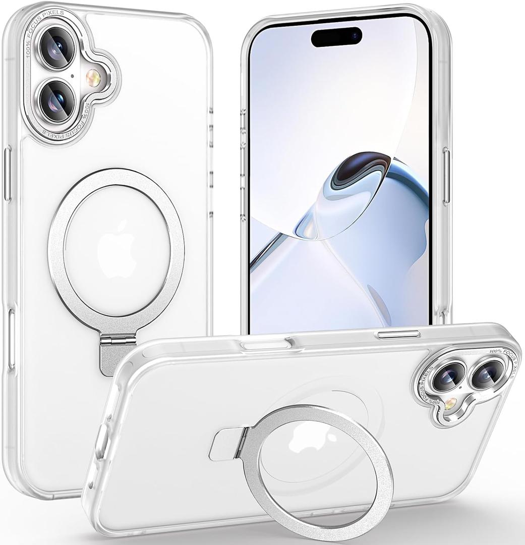Magnetic for iPhone 17 Case with Ring Stand, Back Shockproof Phone Case for iPhone 17 6.3'', Frosted White