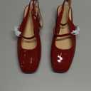 Womens Square Toe Mary Jane Pumps Chunky Low Heels Ankle Strap Slingback Wedding Party Dress Shoes (7.5, Red)