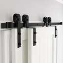 skysen 9FT Heavy Duty Sliding Barn Door Hardware Single Track Bypass Double Door Kit Black(Bypass J Shape-1)