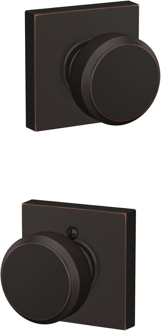 Schlage F10 BWE 716 COL Bowery Knob with Collins Trim Hall & Closet Passage Door Lock, Aged Bronze