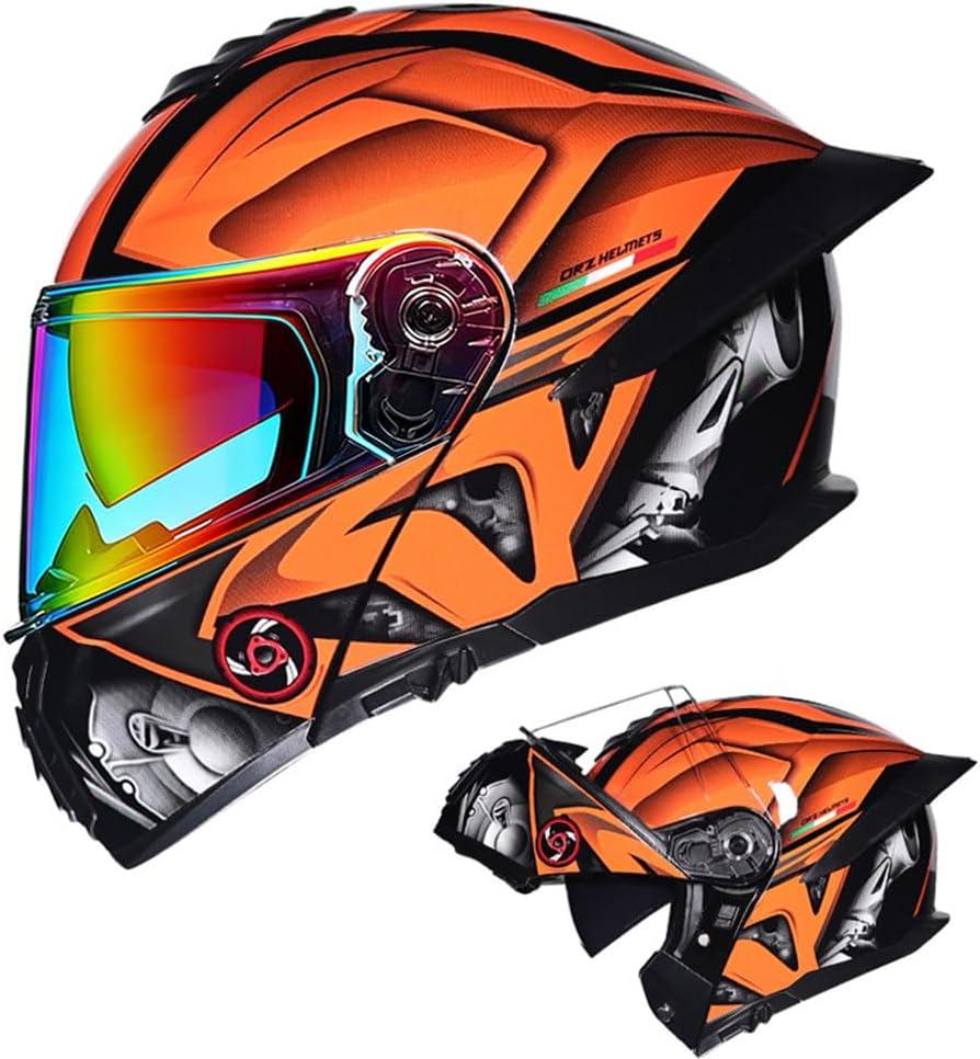 TRIPERSON Modular Motorcycle Helmet, Flip-Up Full Face Helmet with Dual Visor, DOT Approved for Adult Men and Women, Street Bike Racing Helmet (Orange Knight, XXXL, Colorful)