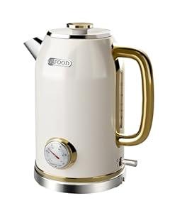 INFOOD Retro Electric Kettle 1.8L/ 60.8oz with Thermometer - 1200W Fast Boiling Stainless Steel Tea Kettle with Water Level, BPA-Free, Auto Shut-Off, Boil-Dry Protection, Pearl White
