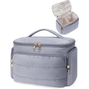 WANDF Travel Toiletry Bag for Women, Wide-open Large Makeup Bag with Handle, Puffy Makeup Organizer for Toiletries, Cosmetics, Accessories, Essentials (Slate Blue)