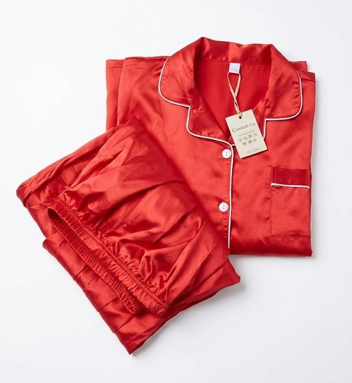 Women's Satin Pajama Set, Long Sleeve Button-Down Top and Pants, Soft Silk-Like Loungewear for Comfortable Sleepwear 22W