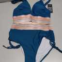 Blooming Jelly Women High Waisted Bikini Sets Tummy Control Swimsuits Color Block Two Piece Drawstring Bathing Suit, Navy Blue,  Small