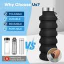 Sitanflex Collapsible Water Bottles 17oz, Portable Leak-Proof Travel Water Bottle, Reusable BPA Free Silicone Foldable Water Bottle with Carabiner for Gym, Traveling, Camping, Hiking, Sports-Black