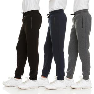 PURE CHAMP 3Pk Boys Sweatpants Fleece Athletic Workout Kids Clothes Boys Joggers with Zipper Pocket and Drawstring Size 4-20 (Black, XS)