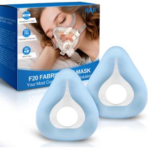2PCs Replacement F20-Style Fabric Mask (Medium) - No Silicone Contact, CPAP Full Face Cushion Wrapped by Cooling Fabric for Airfit F20 & Airtouch F20, No Stuffiness Even in Hot Weather (Blue-M)