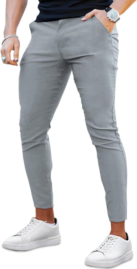 GINGTTO Mens Dress Pants Slim Fit Chino Pants for Men Formal (32W x 28L, Light Grey)