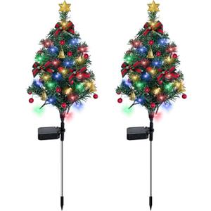 LAIAMER 2 Set Solar Christmas Tree Lights Decorations Outdoor Waterproof, 40 LED Lights Christmas Solar Stake Lights Cemetery Christmas Tree for Grave Pathway Outside Garden Yard Lawn