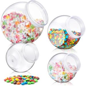 Willinglong 4 Pcs 30/40/60oz Plastic Candy Jar with Lid for Candy Buffet Large Storage Jar Clear Food Storage Canisters Kitchen Countertop Container for Cookies Snacks Indoor Outdoor