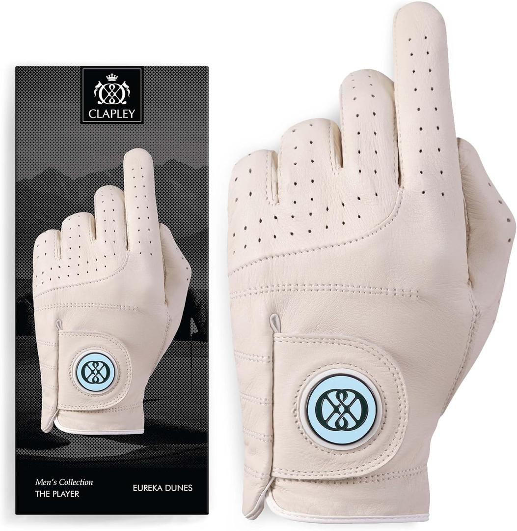 CLAPLEY Mens Golf Glove  Premium Cabretta Leather with Magnetic Ball Marker, Breathable Design, Good Elasticity, Precious Gift for Golfers, Super Soft Feel, Left and Right Hand, Secure Fit (Medium, Eureka Dunes)