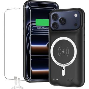 Battery Case for iPhone 17 Pro Max, 12000mAh Capacity Portable Charger Case Rechargeable Smart Battery Pack Compatible with iPhone 17 Pro Max 6.9 inch Charging Cover Support Wireless Charging (Black)