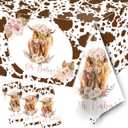 HAKOTI 3Pack Holy Cow Tablecloth,Cow Baby Shower Decorations Brown Cow Print Rectangular Plastic Table Cover for Birthday Party Supplies,Farm Animal Themed Party Decorations