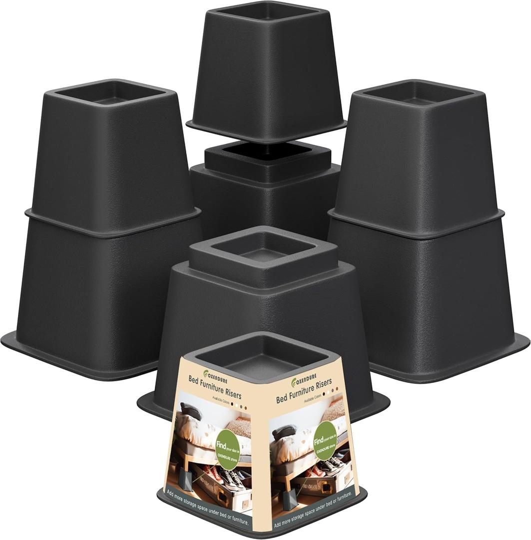 Bed Furniture Riser 3, 5 or 8 inches, Versatile Bed and Furniture Riser - Heavy Duty, Stackable, Supports 550 lbs Each Riser - Set of 8, Black