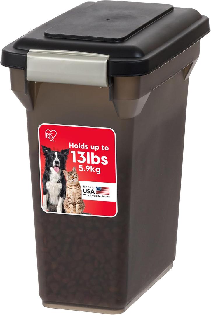 IRIS USA Dog Food Storage Container, Airtight Lid, Up to 13 Pounds Pet Food Storage, Versatile Pet Food Bin, Treats, BPA Free, Smoke