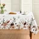 Horaldaily Spring Tablecloth 6084 Inch Rectangular, Boho Naturalistic Style Brown Flower Washable Seasonal Table Cover for Party Picnic Dinner Decor (White)