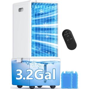 4-IN-1 Windowless Air Conditioner w/3.2-Gal Tank for 24H Cooling, 4 Wind Speeds & 4 Modes, LED Touch Screen, Waterless Alert System & 12H Timer, Remote, Portable Air Conditioners for Bedroom