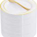 WELLIFE 60 PCS Gold Plastic Dessert Plates and 60 PCS Forks, 6.3 inch Disposable Salad Plates, Premium White Appetizer Plates with Gold Rims, Perfect for Party and Wedding