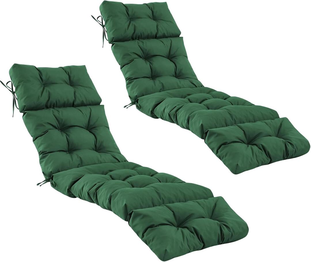 2 Pcs Chaise Lounge Cushions Outdoor,Waterproof & Fade Resistant Patio Lounge Chair Cushions for Outdoor Furniture, Chaise Cushion with Ties for Pool, Lawn and Beach, 75.1x22.8x4.7 Inch, Forest Green