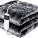 Heated Electric Blanket Throw 50''x60'' - Fast Tie-Dye Heating Blanket, Washable Heat Blanket 10 Heating Settings, 8h Timer Auto Off & Heated Protection, Soft Flannel & Sherpa Material (Dark Gray)