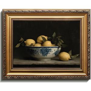 RETRART Vintage Lemon Wall Decor Lemon Still Life Canvas Art Print in Antique Gold Frame Vintage Fruit Painting, Rustic Farmhouse Kitchen Decor, Ready to Hang Wall Art for Dining Room, 9x12 Inch