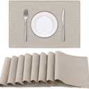 H.VERSAILTEX Linen Placemats Set of 8 Premium Solid Table Placemats for Dining Table Spill-Proof Waterproof Table Mats Heat-Resistant Kitchen Table Mats Washable, 12x18 inches, Taupe