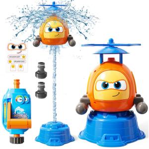 Flying Helicopter Water Sprinkler for Kids W/Tactile Click Feedback Valve, Summer Outdoor Toy for Toddlers, 360° Rotating Airplane Sprinkler W/DIY Stickers, Splashing Fun Toys for 3-8 Boys Girls Gifts