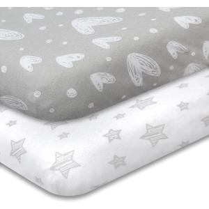 Biloban Crib Sheets Fitted, 2 Pack Crib Sheet Fits for Standard Crib and Toddler Mattress, 100% Jersey Knit Cotton Crib Sheet for Baby Boys & Girl, Star and Heart Print