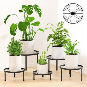 5-Pack Decent Metal Plant Stand Indoor, Assembly Free Plant Stands for Multiple Plants Outdoor, Anti-Rust Flower Display Stand, Corner Plant Shelf for Home Patio Gardening Decor (Black)