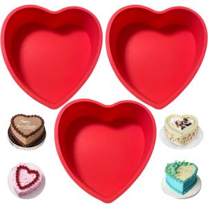 Heart Shaped Cake Pans, 3pcs 8 Inch Silicone Cake Pan for Baking, Heart Molds Silicone Non-Stick Quick Release Suitable, Easy Clean