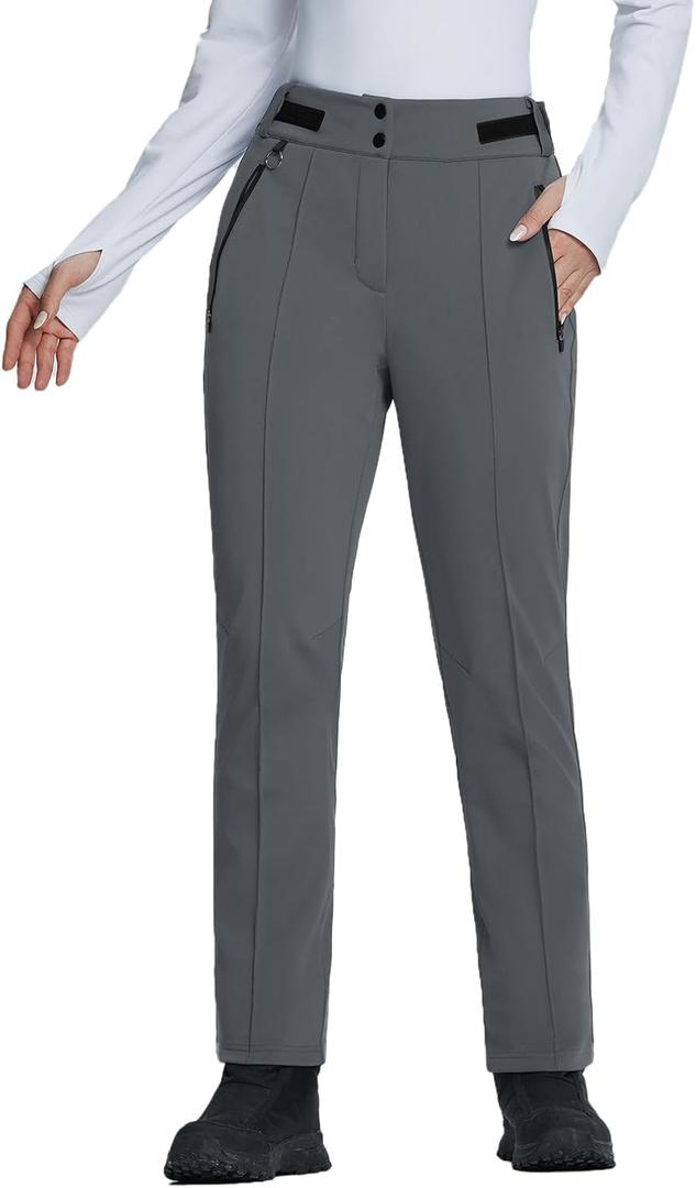 baleaf Women's Snow Pants Fleece Lined Waterproof Softshell Insulated Thermal Winter Pants with Pockets Snowboarding Hiking (Medium, Grey)
