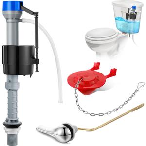 Saillong Universal Toilet Flusher Replacement Kit, Fill Valve, 2-Inch Flapper, Side Mount Handle Lever, Water-Saving, Adjustable Toilet Repair Kit Inside Tank, Easy to Install(1 Set,Blue Grey, Red)