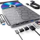 External CD/D1VD Drive for Laptop, DVD Player for Laptop, 8 in 1 USB 3.0 Ultra-Slim Portable (gunmetalgrey)