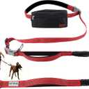 Hands Free Dog Leash with Zipper Pouch, Double Handle Running Reflective Bungee Waist Leash for Dog Walking, Training and Hiking for Small Medium Large Dogs (Red)